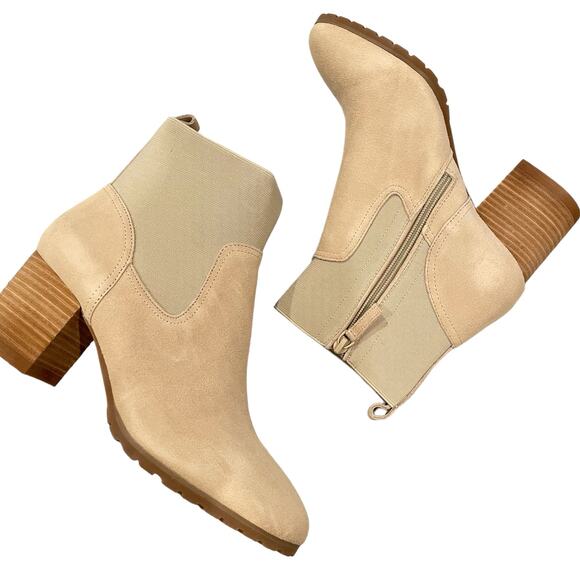 Violet & Red Loaded Knit Cuff Bootie Tan 9 Neutral Comfort Fall Winter - Picture 1 of 11